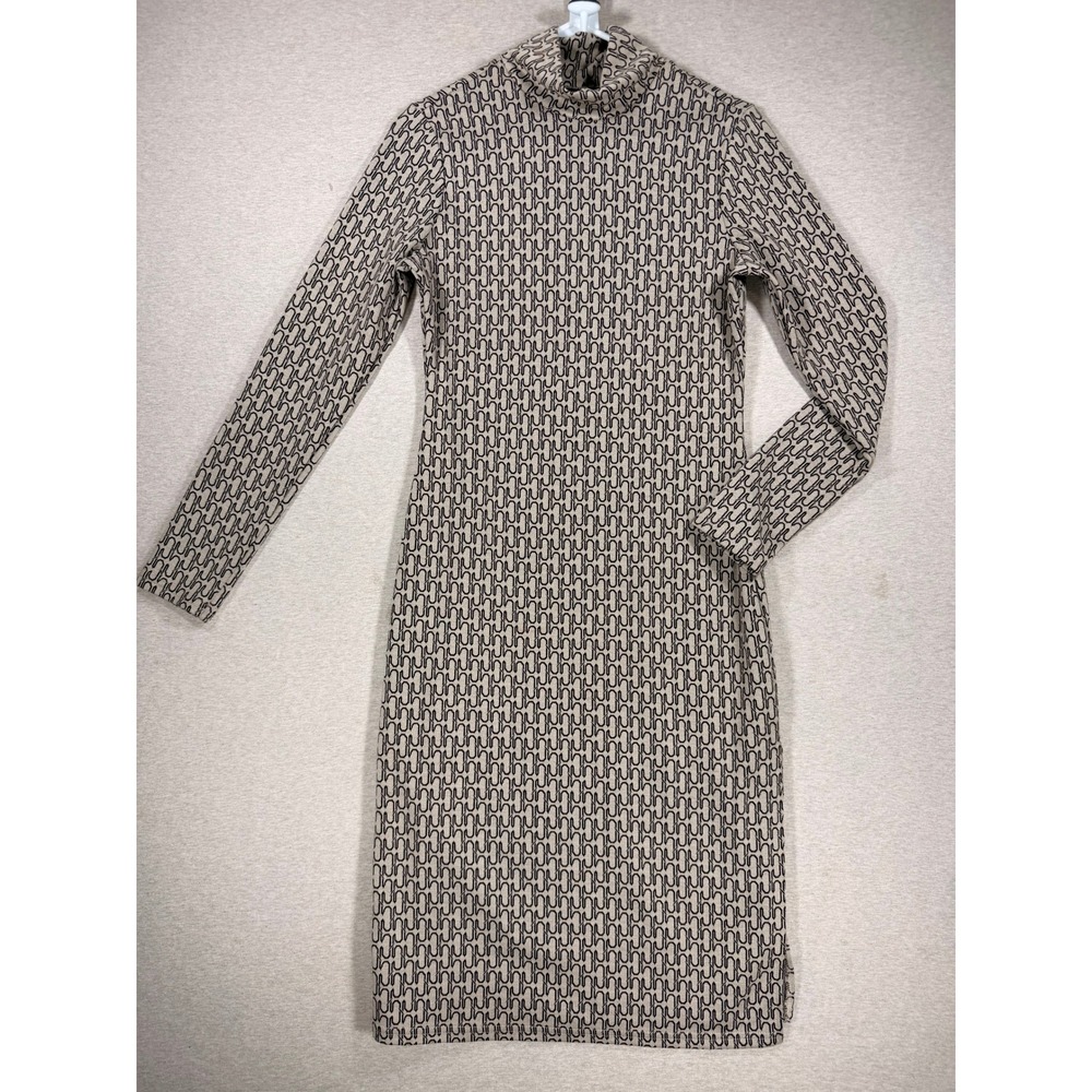 SHEIN‎ Bodycon Dress Womens Size 6 M Beige Black Geometric Turtleneck Excellent